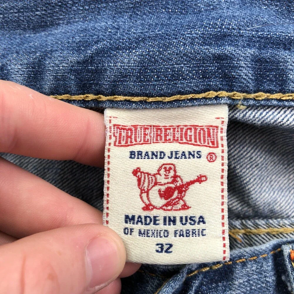 True Religion Jeans Mens 32 Blue Section Straight USA Distressed Denim Pants